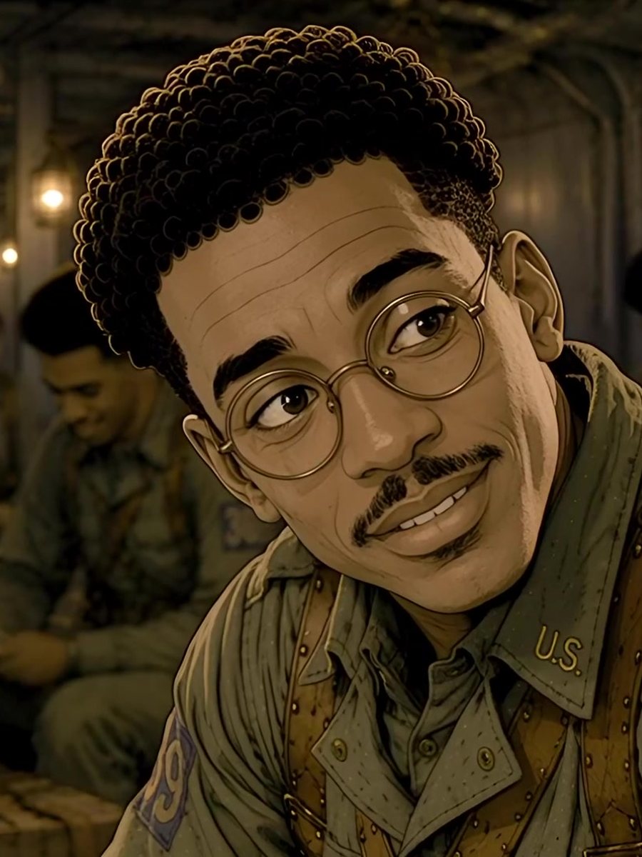 Alfred Washington, a bespectacled private of the 369th, aboard the troopship