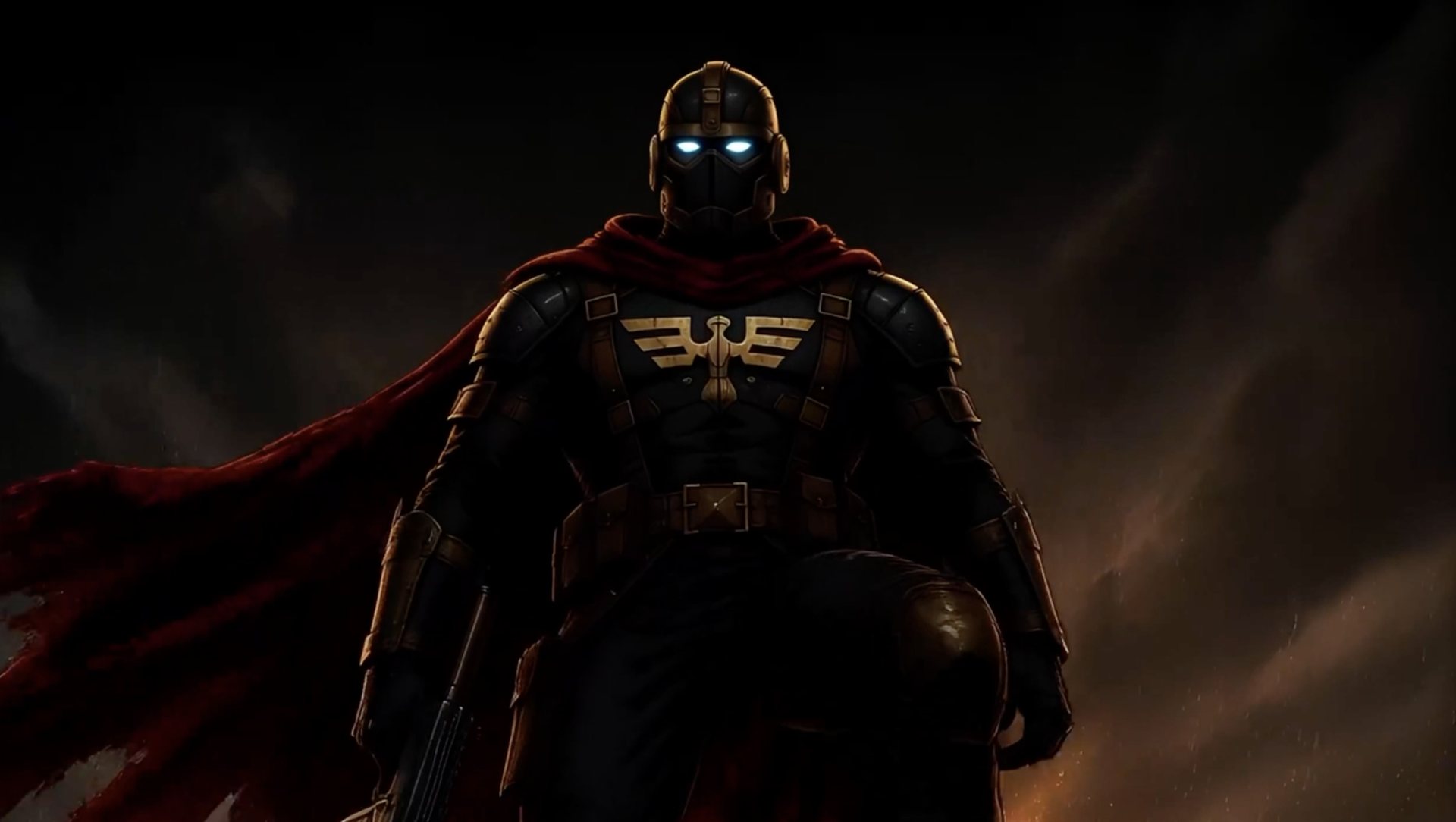 The Hellfighter in his torn red cape and salvaged armor